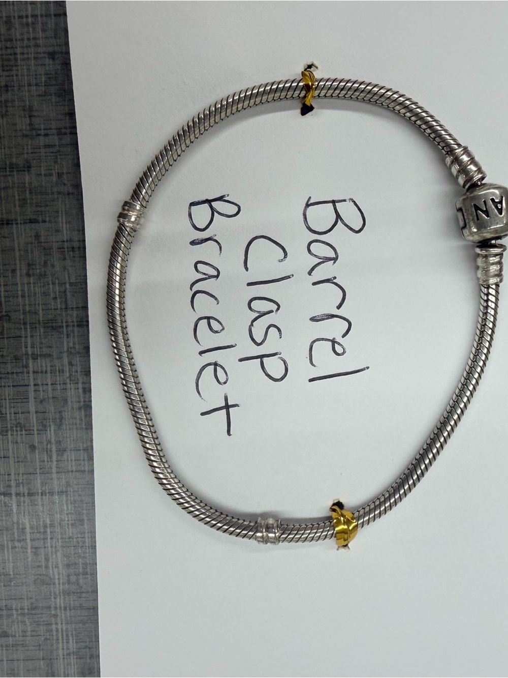 Pandora Sterling Silver barrel Clasp Snake Chain Charm Bracelet 7.9" 20cm